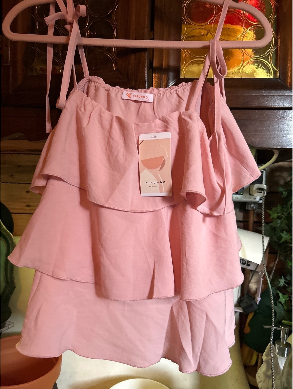 Kirundo Pink Tiered Ruffle Sleeveless Top, Size Medium